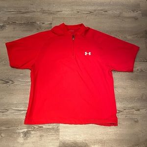 Under Armour Men's Shirt Red Small 1/4 Zip Short Sleeve Baseball Coach Batting
